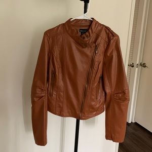 Cognac Brown Leather Jacket with Braided Epaulettes